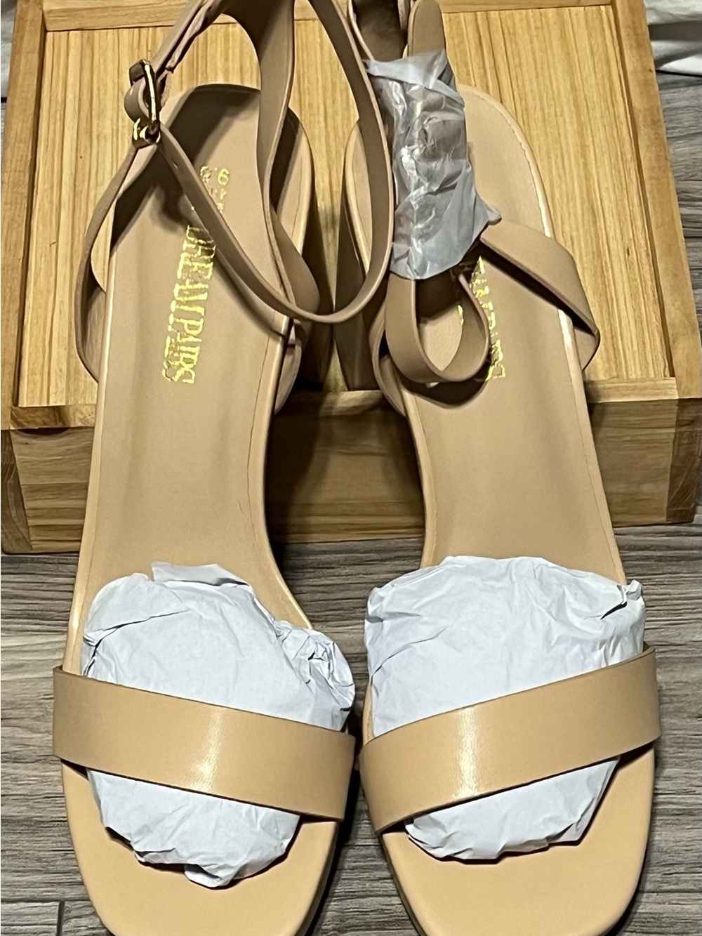 Dream Pairs Beige Ankle Strap Low Heel Sandals